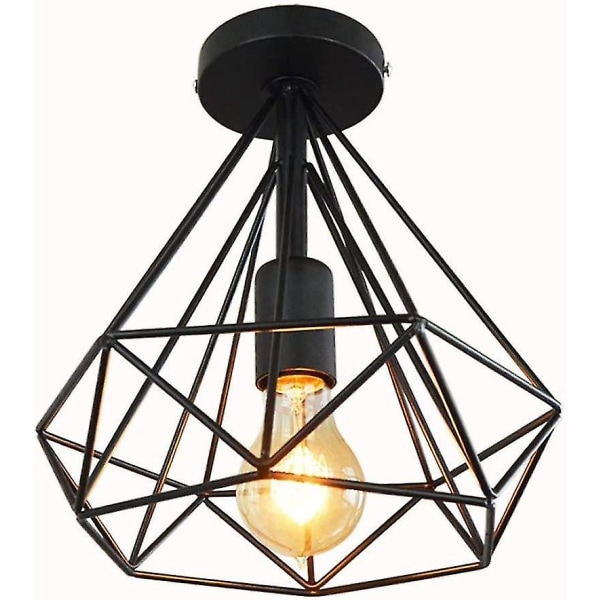 Retro Retro Ceiling Lamp Industrial Ceiling Lantern Shape Diamond Metal Iron Pendant Lamp