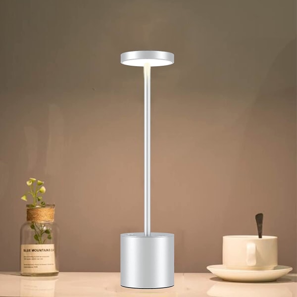 Trådløs bordlampe - oppladbart batteri, metall nattbordslampe for stue, soverom, kontor