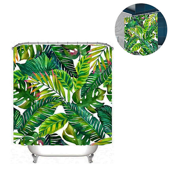 Tropisk Bruseforhæng, Grøn Bananpalmebladstof Badeværelsesgardiner Sæt Med Kroge Badeværelsesindretning Maskinvaskbar Stil 3180x200cm Style 3 180x200cm