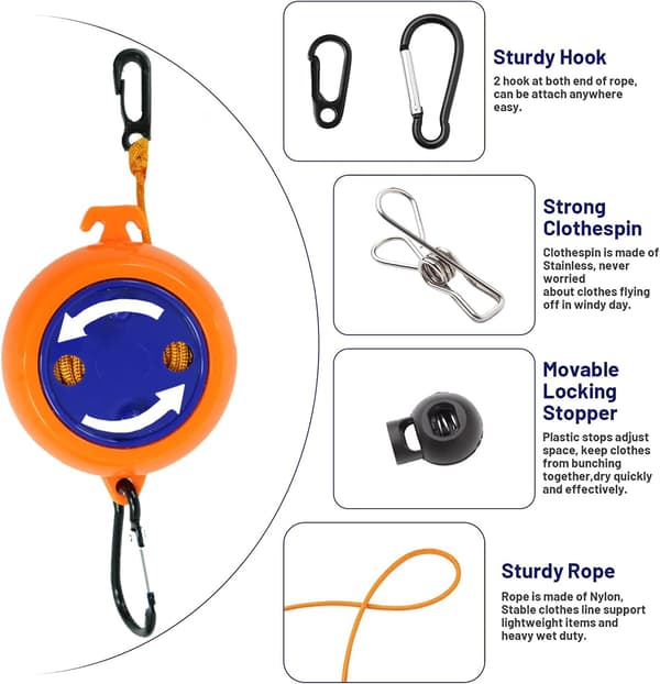 1 set orange foldable clothesline, portable non-slip clothesline