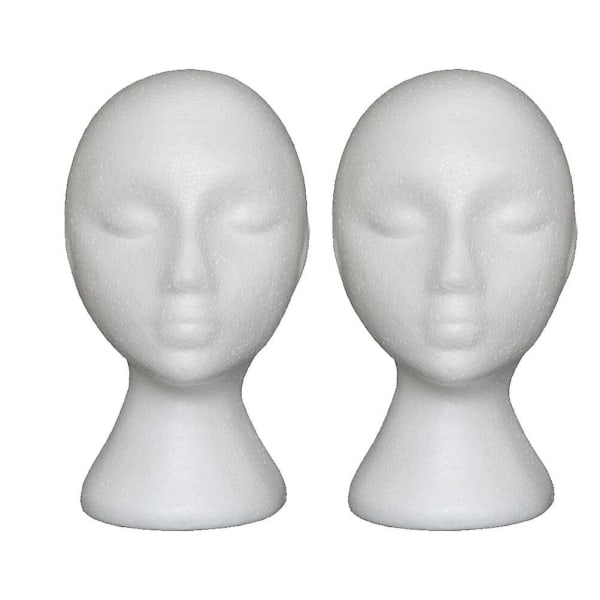 2 stk Mannequin Head Display Head Model Styrofoam Model Heads paryk Display Stand Styrofoam paryk Hoved F White 28x10.5cm