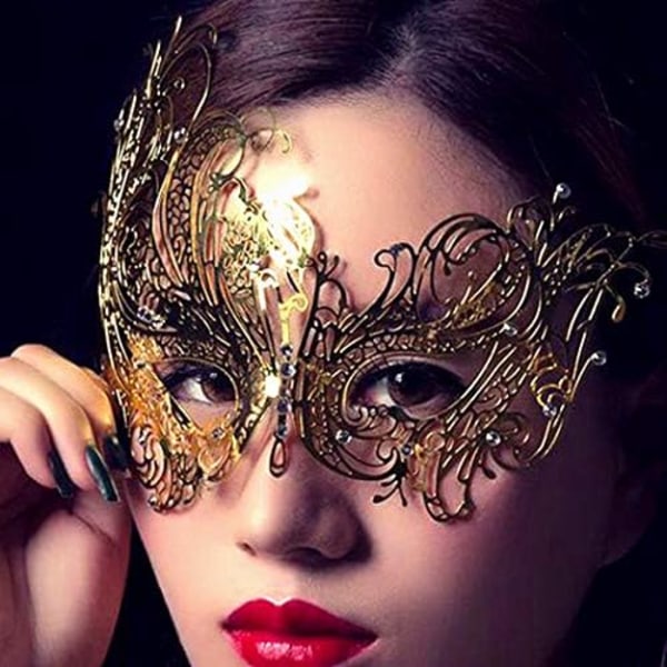 2 stk. Maskerademaske til kvinder Metalmaske Glansfuld Rhinesten Venetiansk Fest Aften Prom Ball Maske Bar Kostumer Tilbehør