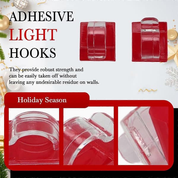 Outdoor String Light Clips Hooks 30 Pack Clear Light Hooks with 30 Waterproof Adhesive Backings