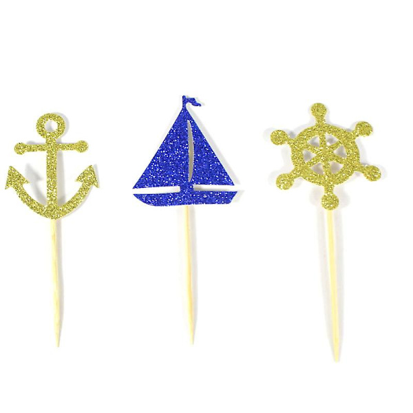 Sejlbåds Anker Kage Topper, Kage Picks Cupcake Dekoration, Festartikler Til Bryllup Fødselsdag Festival - 24stk