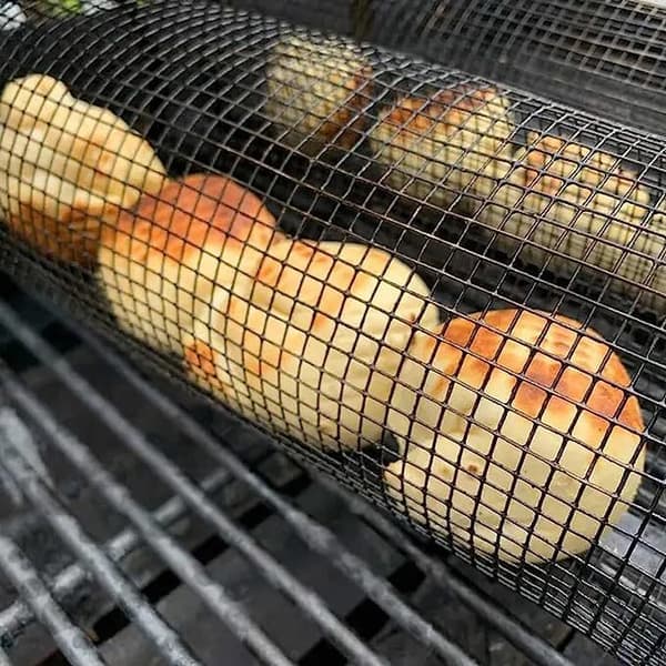 Grillkurv i rustfrit stål med netcylinder