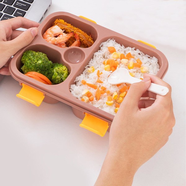 Delad Bento Snack Box, 3 fack Återanvändbara måltidsförberedande lunchbehållare för barn Vuxna, Food St Coffee