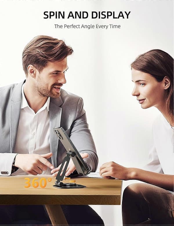 360° Rotating Phone Stand, Fully Adjustable Foldable Desk Stand for Mobile Phone, Compatible with Thick Cases