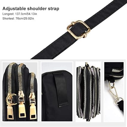 Dam Crossbody-väskor, Nylon Telefonplånbok, Justerbar 3 Lager