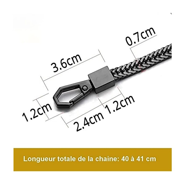 Sølv 40 cm lang metal pung bæltekæde rock punk bukser hipster bukser denim nøglering sort ring clip nøglering mænd hofte