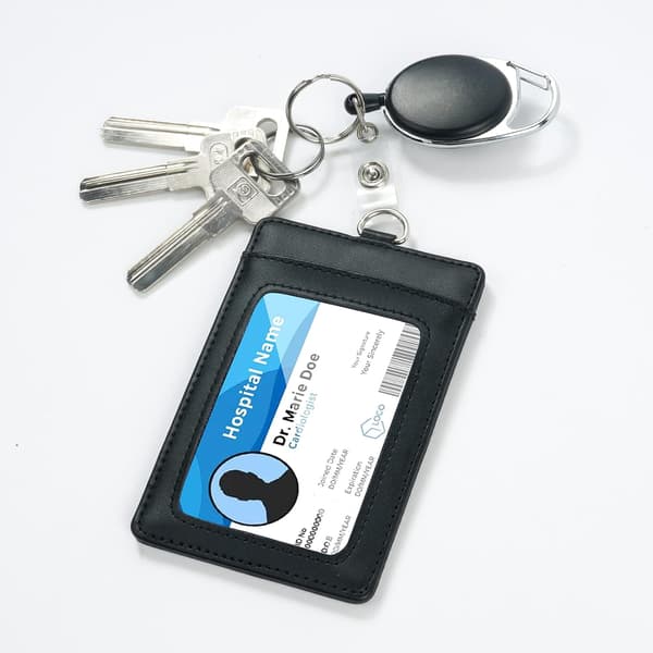 ID Card Holder, Two-Piece Retractable Keychain, Suitable for Office Use and Keys (Black).