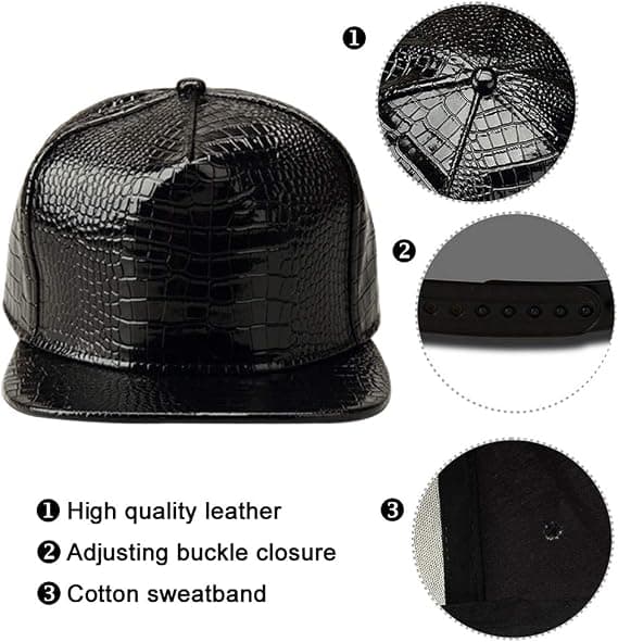 Mænd Kvinder PU Læder Hip-Hop Flat Bill Snapback Hat Krokodille Ba