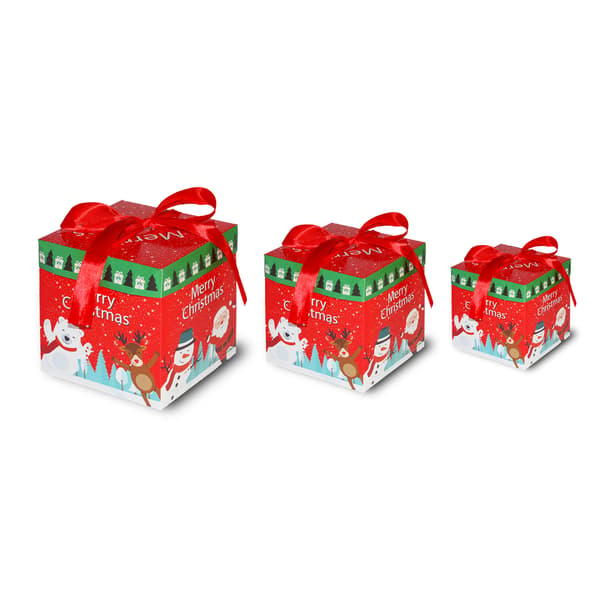Red Style, Christmas Gift Box with Ribbon - Gift Packaging, 3 si