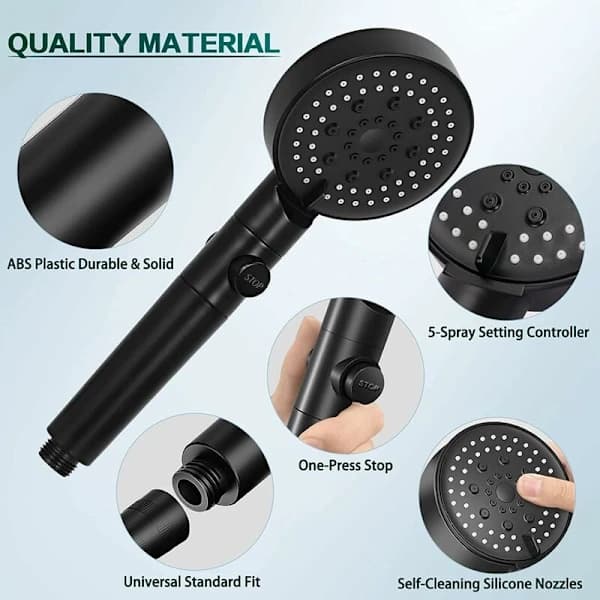 1 pc High Pressure Water Saving Shower Head, 6 Modes Adjustable Bat-FM-