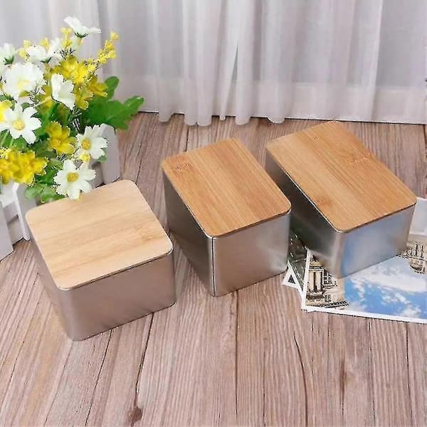 Kitchen Metal Storage Box With Bamboo Lid Drawers Bread Sugar Boxes Tea H