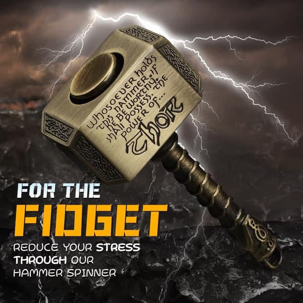 Fidget Spinner i messing, metallleketøy, gave til barn og voksne, Tors hammer, håndspinner (2-pakning)