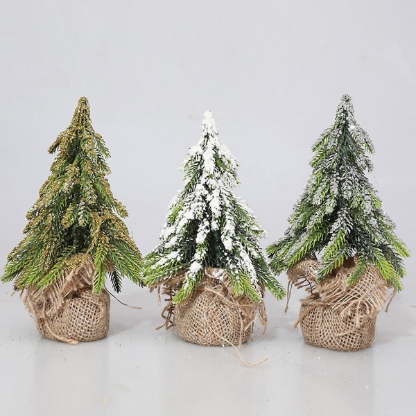 Bordplade Miniature Cedertræ Mini Juletræ med Burlap Base Borddekoration Vinter Hjem Dekoration Hvid