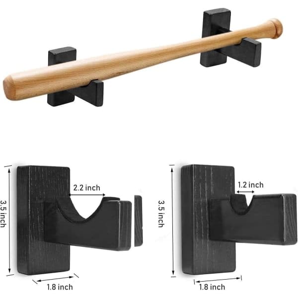 Baseball Bat Case, Wall Mounted, Solid Handmade Horizontal Stand for Displaying Baseballs and Softballs