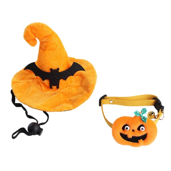 Hatt og halskjede for kjæledyr til Halloween, heks, trollmann, hund, showkostyme, gaveM