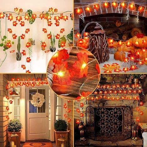 6m Battery Operated Maple Leaf String Lights, Autumn Decoration for Christmas Thanksgiving, 2 pcs, 40 LED String Lights