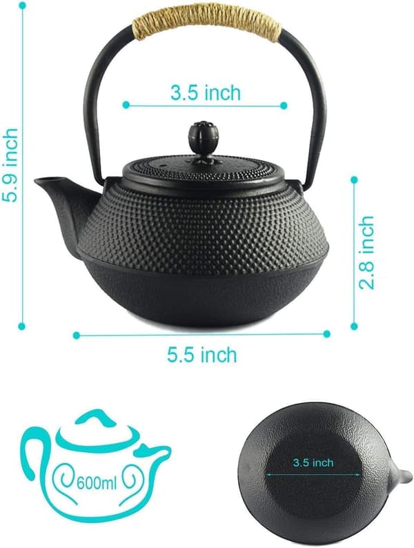 Japanese Teapot Cast Iron with Strainer Insert Black Teapot Asian 0.6l / 600ml
