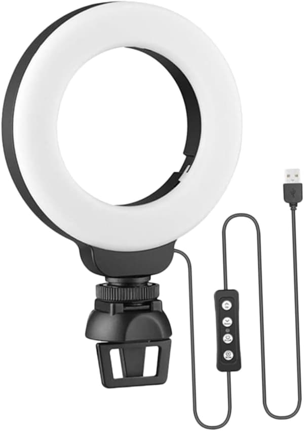 Selfie Ring Light for Webkamera Dimbar Led Skjønnhetsbelysning Klips for Strømming 3 Moduser
