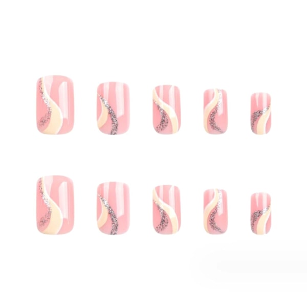Korte virvel falske negler firkantet trykk på negler nude negletupper full dekning glitter falske negler for kvinner og jenter 24 stk