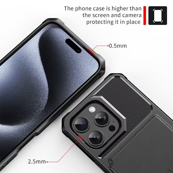iPhone 12 Cover med Kortholder & RFID-beskyttelse - Stødsikkert Sort Cover [JSR] Lysegrå