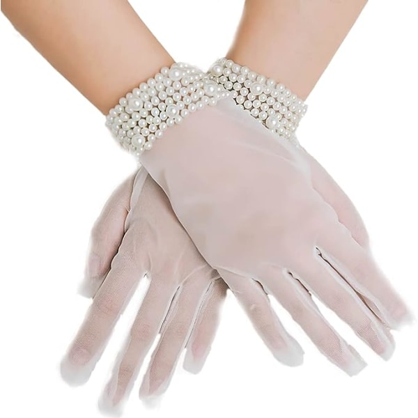 Clear Pearl Gloves, Tyylikkäät Full Finger -hanskat, Prom, Ooppera, Illallinen, Juhla, c1 Count (1 pakkaus)