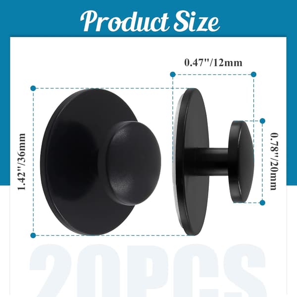 20 Pcs Self-Adhesive Cabinet Knobs, Mini Drawer Knobs for Kitchen Cabinets, Dressers, Drawers and Wardrobes, Black