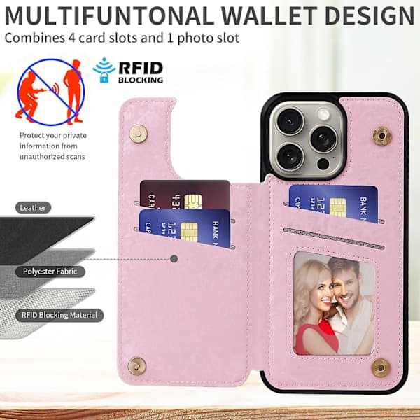 Støtsikkert deksel med stativ for iPhone 15 Pro Max - Roseblomst