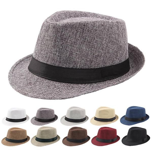 Herr Enfärgad Bredbrättad Fedora Filt Hatt Panama Hatt Båtsman Sommar Strand Solhatt Light Gray