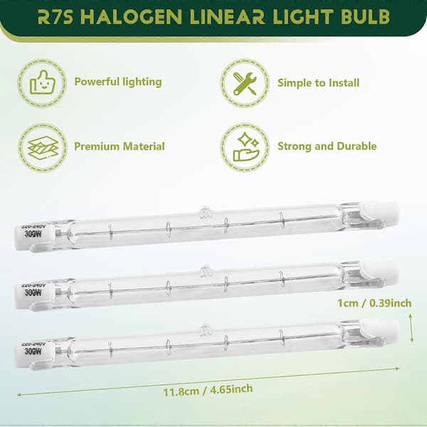 5-pack R7S 118mm 300W 230V, R7S Halogen Linear Bulb, Dimmable Halogen Lamp for Construction Sites