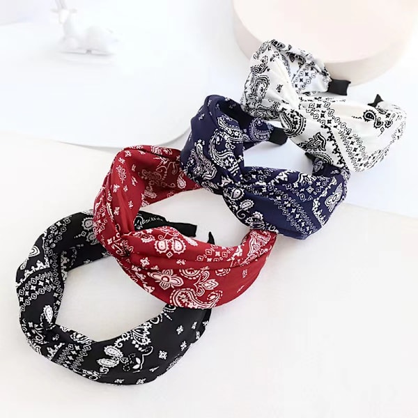 Bohemia Kukkakoristeiset Päännauhat Naisille Vintage Leveä Päännauha Chiffon Satiini Kiertävä Turbaani Hiusten Kääre Hiusten Tarvikkeet, 4-Pakkaus