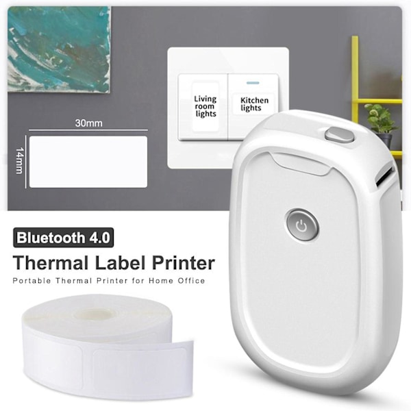 Mini Bærbar Trådløs Termisk Etiketprinter, Bluetooth, Hurtig Udskrivning Hvid
