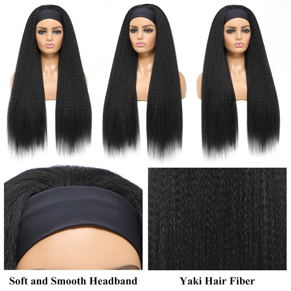 youwin 22 Inch Straight Headband Wig for Women, Straight Headband Wigs Synthetic Headband Wig Long Yaki Straight Hair Wigs for Daily Use