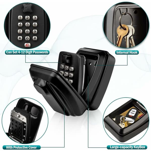 Black Waterproof Large Outdoor Security Key Box with 12-Digit Co