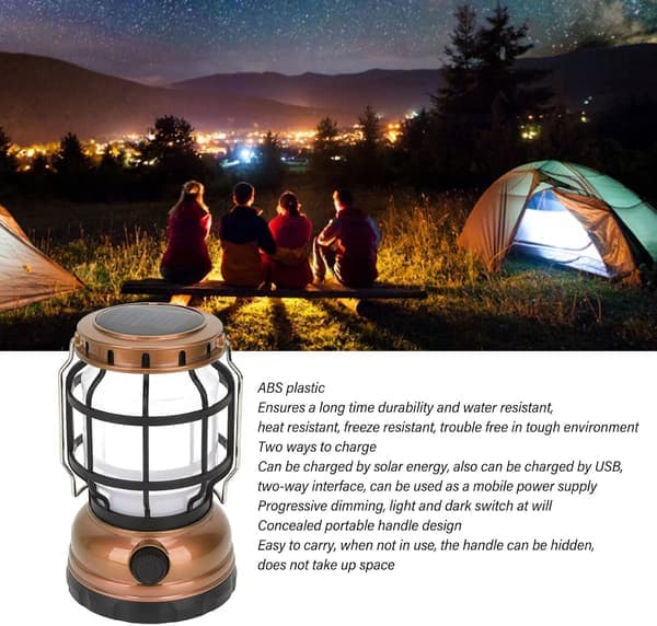 Portable USB and Solar Charging Camping Lantern with Hidden Handle - Two Charging Methods for Outdoor Use (Yellow)(Ho)