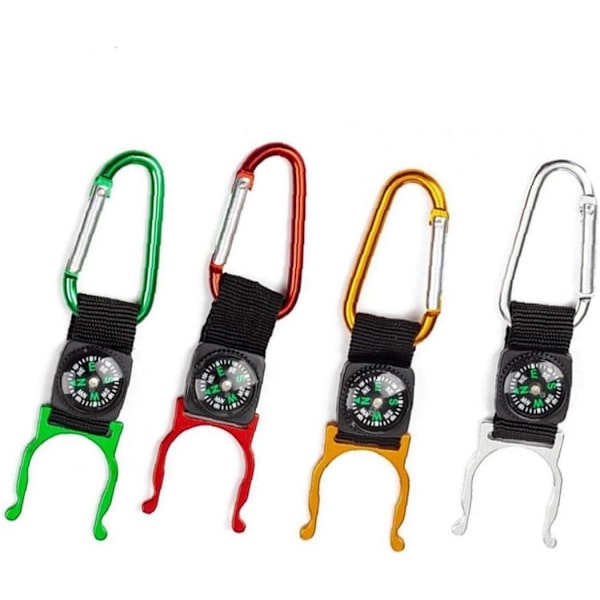 4-pack Ryggsäcksflaskhängare Drickflaska Bärspännen Karabiner med Kompass för Utomhus Camping Vandring
