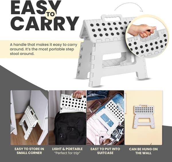 Folding Stool, Portable Non-Slip Surface for Kids and Adults, Heavy Duty Foldable Step Stool with Carrying Handle