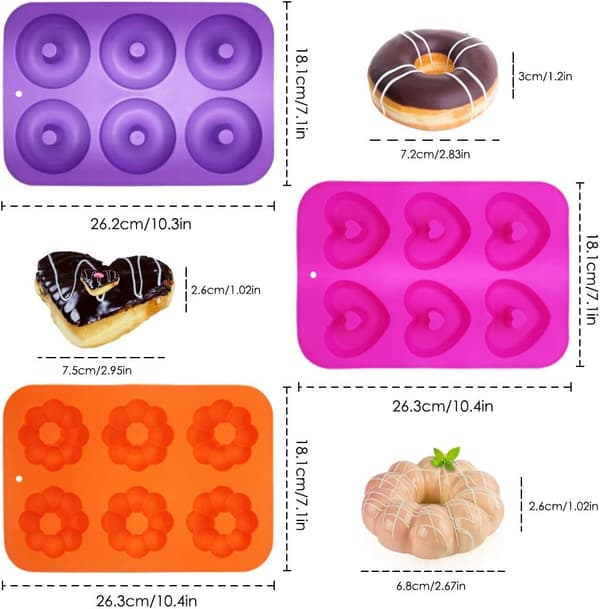 3-pak Non-Stick Silikone Donutforme til at lave Donuts, Muffins,