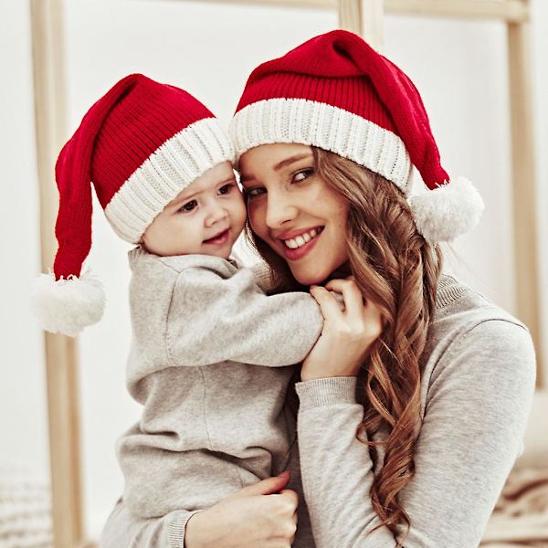 Voksen Julehat til forældre og barn, mor og baby hat, børne beanie, vinter og efterår, voksen