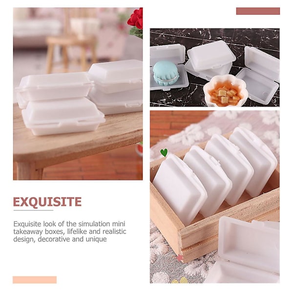 20 st Miniatyr Lunchbox Modell Simulerings Take Away Box Dockhus Take Away Boxar Vit 2.5X1.9X0.8CM White 2.5X1.9X0.8CM