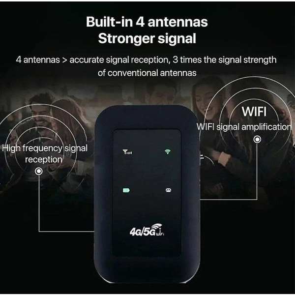 Bærbar Wifi, mobil Wifi Bil Bærbar Wifi Kort Pluggbar Batteri Svart