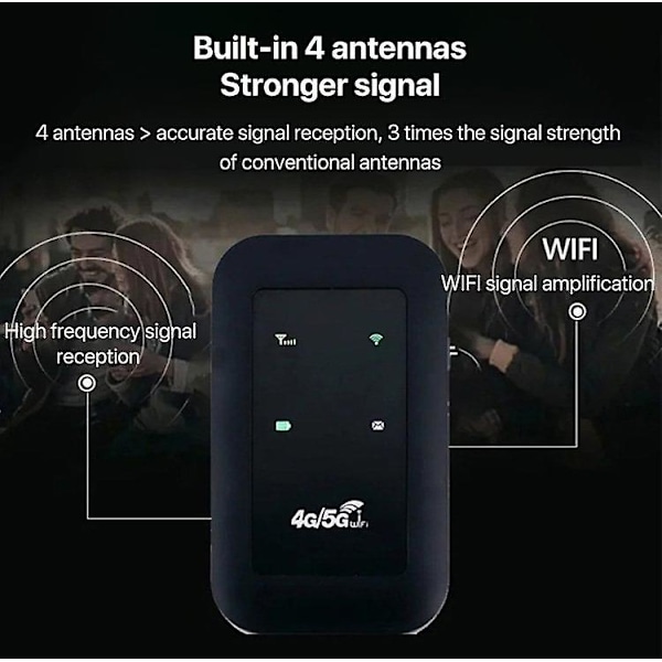 Bærbar Wifi, mobil Wifi Bil Bærbar Wifi Kort Stikkontakt Batteri Sort