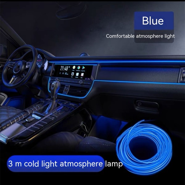 Wire Interior Car LED Strip Lights,3M USB Neon Glowing Strobing El Wire Lights Ambient Lighting Kits for Car Decorations (Blue)