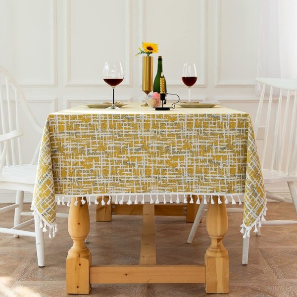 Antifouling tablecloth, cotton and linen tablecloth, washable rectangular tablecloth decoration kitchen dining table, 140x180cm ye