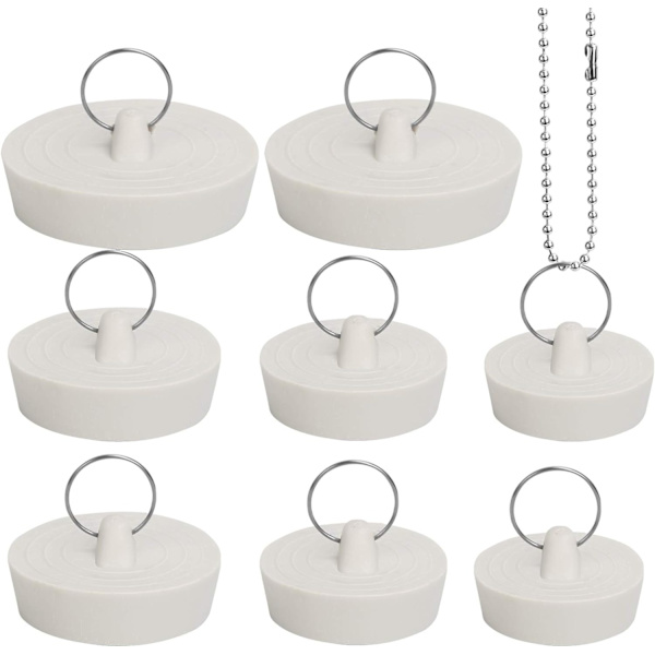 8 stk. Gummibadpropper Badekarpropper med Ring Køkkenvaskpropper til Aftapning af Badeværelsesvask 2,8 cm 3,2