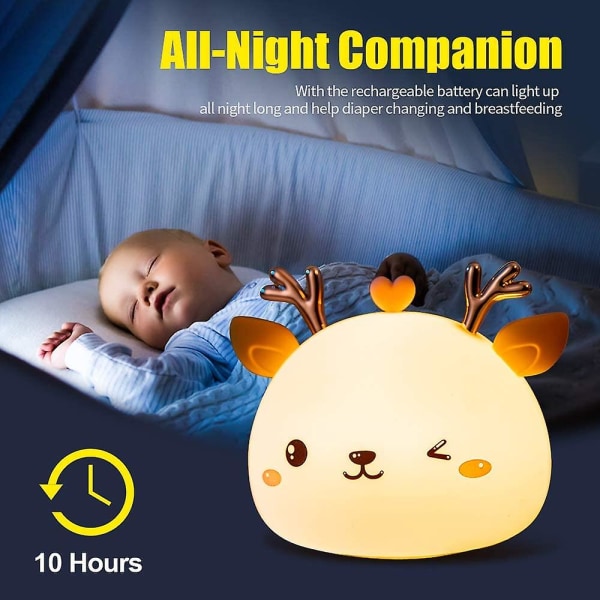 Baby yövalo, Ladattava Led Kid Night Light, Yövalaisin, Aikuisten tytöille Kannettava Silikoni Yövalo, Monivärinen Deer Lamppu Kosketussäätimellä