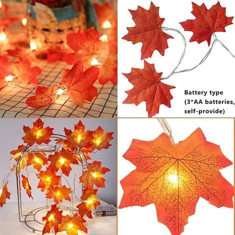 6m Battery Operated Maple Leaf String Lights, Autumn Decoration for Christmas Thanksgiving, 2 pcs, 40 LED String Lights