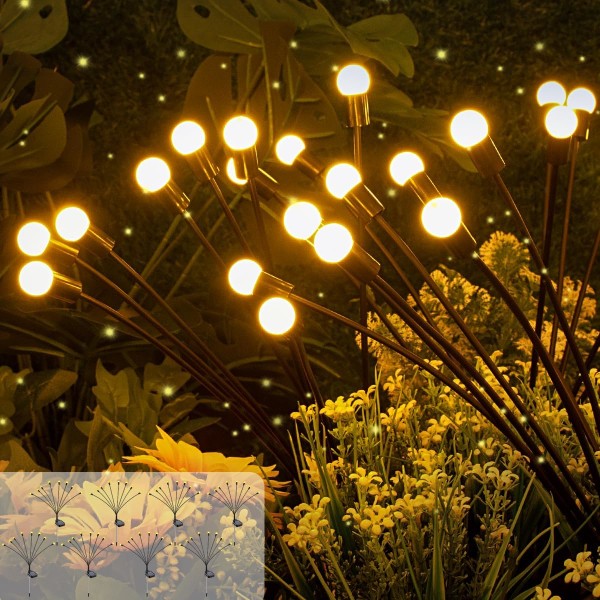 8 stk. udendørs solcellelamper, ildfluelamper til haven, solcellelamper til havepynt, 8LED solcellelamper til haven